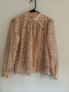LOFT Pink Blouse with Metallic Leopard Print